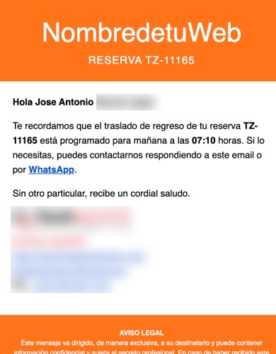 Recordatorio traslados automáticos - Flexi Booking Pro -