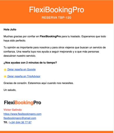 Sistema de reservas Flexi Booking Pro - Solicitar reseñas con un solo clic
