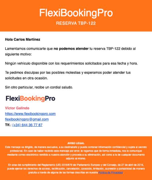 Notificación de servicio no posible